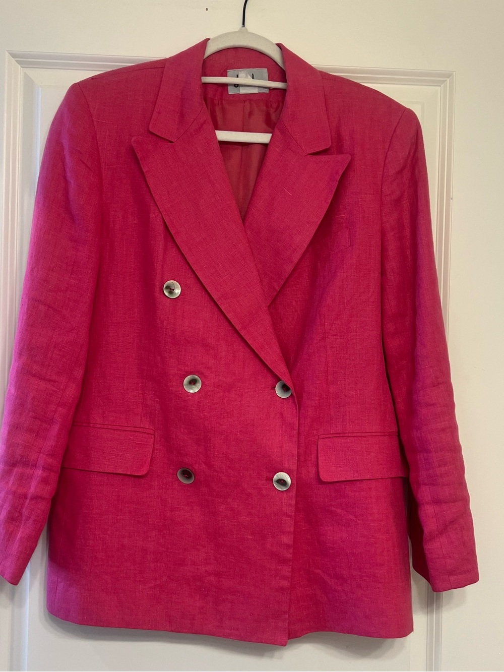 Double-Breasted Hot Pink Linen Blazer